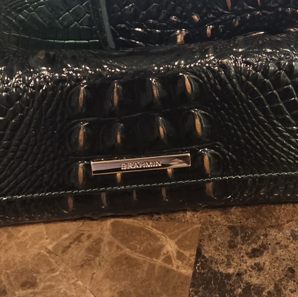 Brahmin Handbags - Brahmin Dark Green Embossed Shoulder Bag